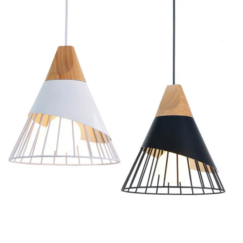 Lámpara de araña moderna, luminaria hueca de madera nórdica, accesorios en blanco y negro para Bar, cocina, dormitorio, comedor, luces colgantes