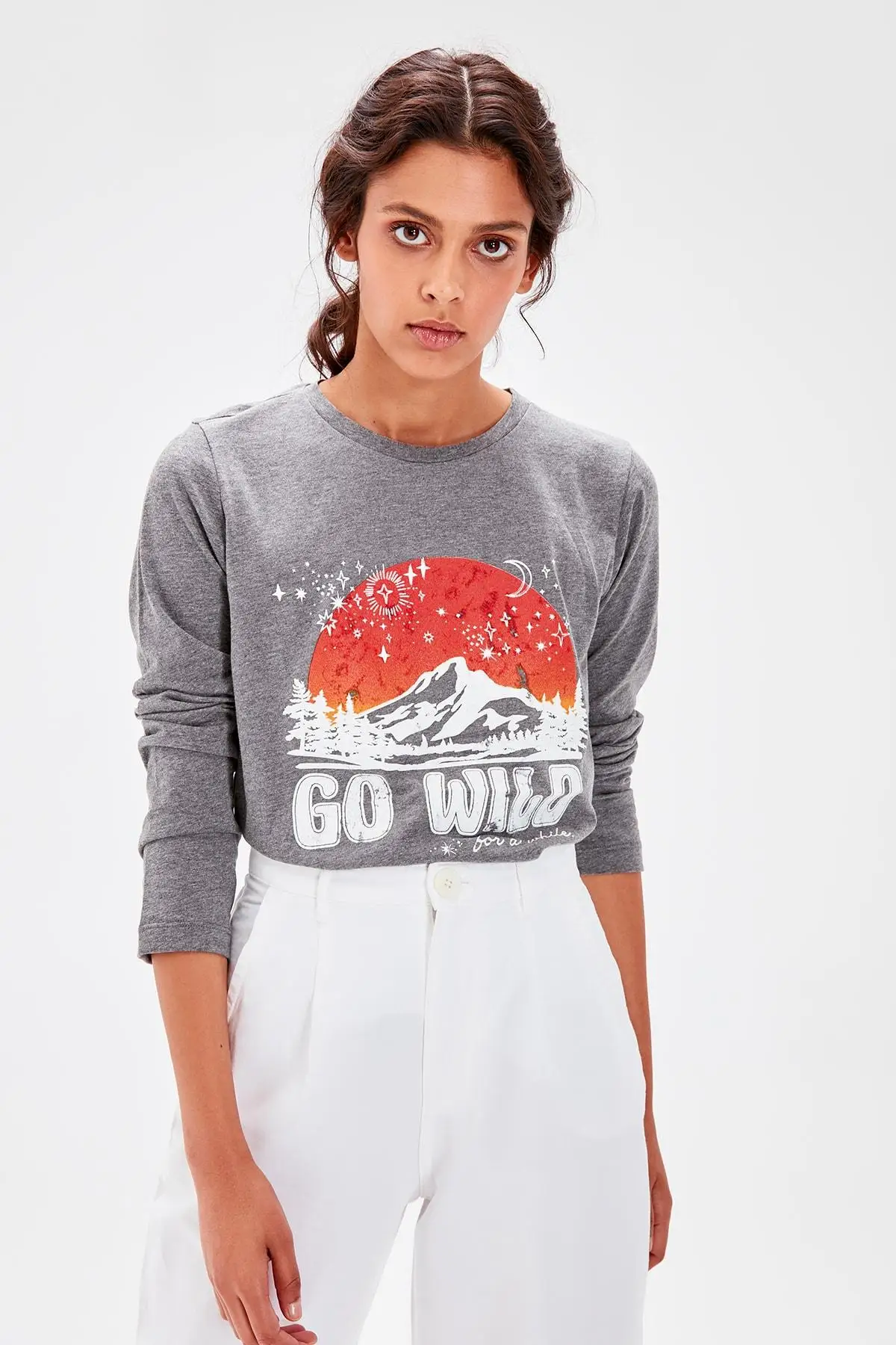 Трикотажная блузка TWOAW20BZ0337 с принтом|Блузки| |