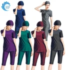 Мусульманский купальник из 3 предметов, купальник, спортивный костюм с брюками, спортивные купальные костюмы с короткими рукавами, одежда для исламских Буркини, Женский хиджаб в стиле пэчворк