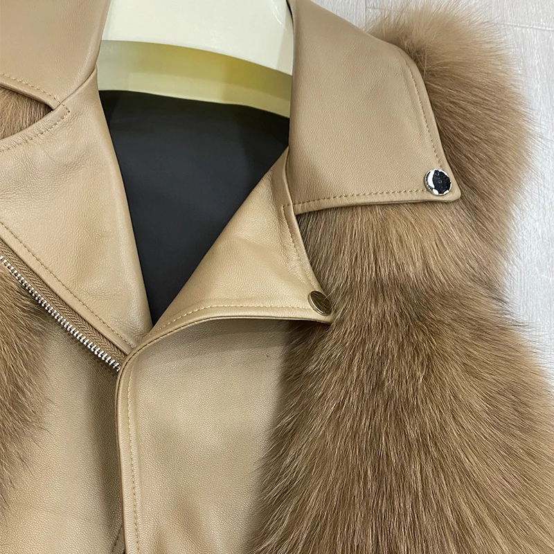 2020 Winter Stylish Fox Fur Vest Ladies Locomotive Coat Women's Short Slim Sleeveless Jacket