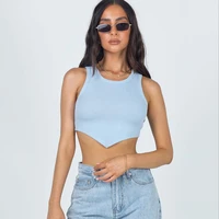 2020 summer new womens top slim round neck pullover bottoming shirt short solid color sexy casual ladies small vest 25472s