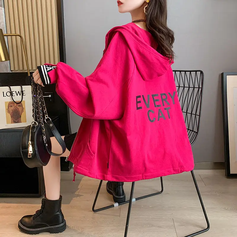 

Thin coat women's spring and autumn 2021 new Korean style Joker hooded cardigan fake two large size tops