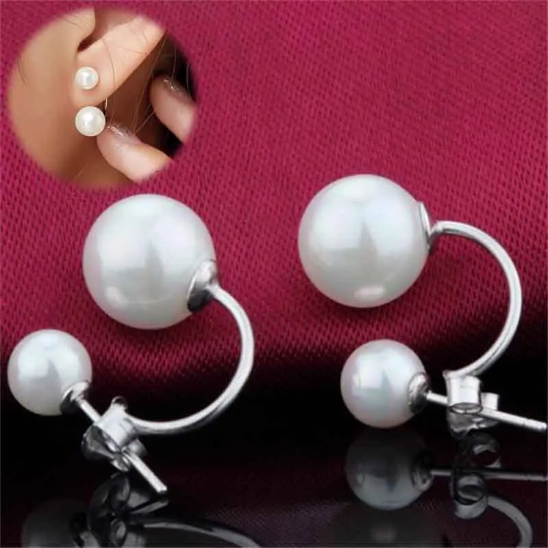 

Popular Earrings Womens Gift Plated Silver Color Jewellery Double Wedding White Pear