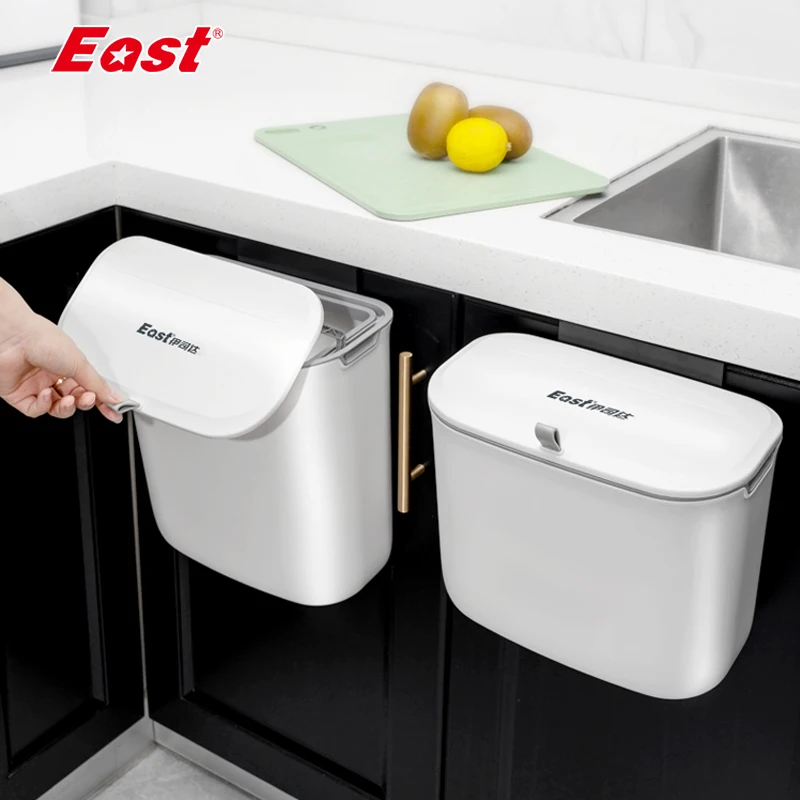 wall mounted trash can bin with lid sliding lid waste bin east kitchen cabinet door hanging trash bin 7l 9l white dustbin free global shipping