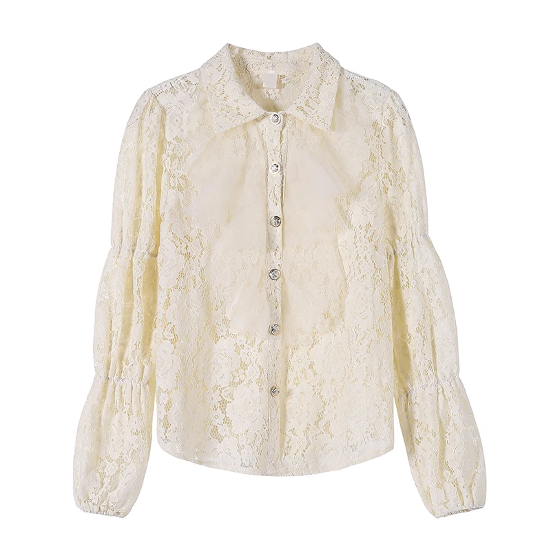

VANOVICH French Retro Palace Temperament Lace Shirt 2021 Autumn New Lace Women Shirts Blouses