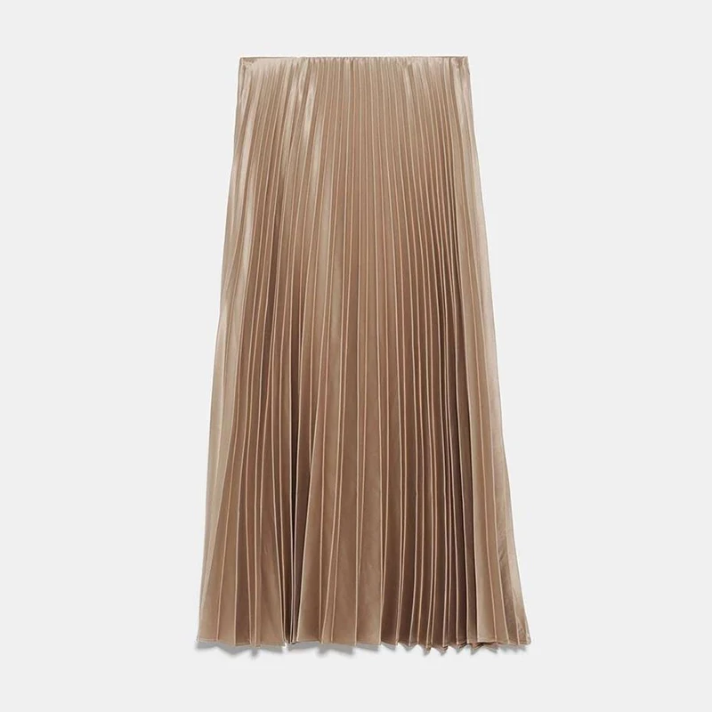 

2020 New Fall/winter High Waist Mid-length Skirt Women Silk Satin Texture Pleated Skirt