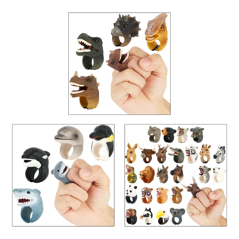 

Realistic Dinosaur Dolphin Ring Wild Animals Figure Rings Learning Party Favors