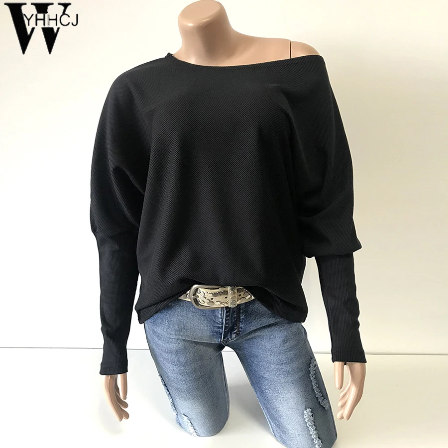 

WYHHCJ 2019 autumn/winter knitting sweaters women fashion sexy off the shoulder sweater loose sweater batwing sleeve pullover