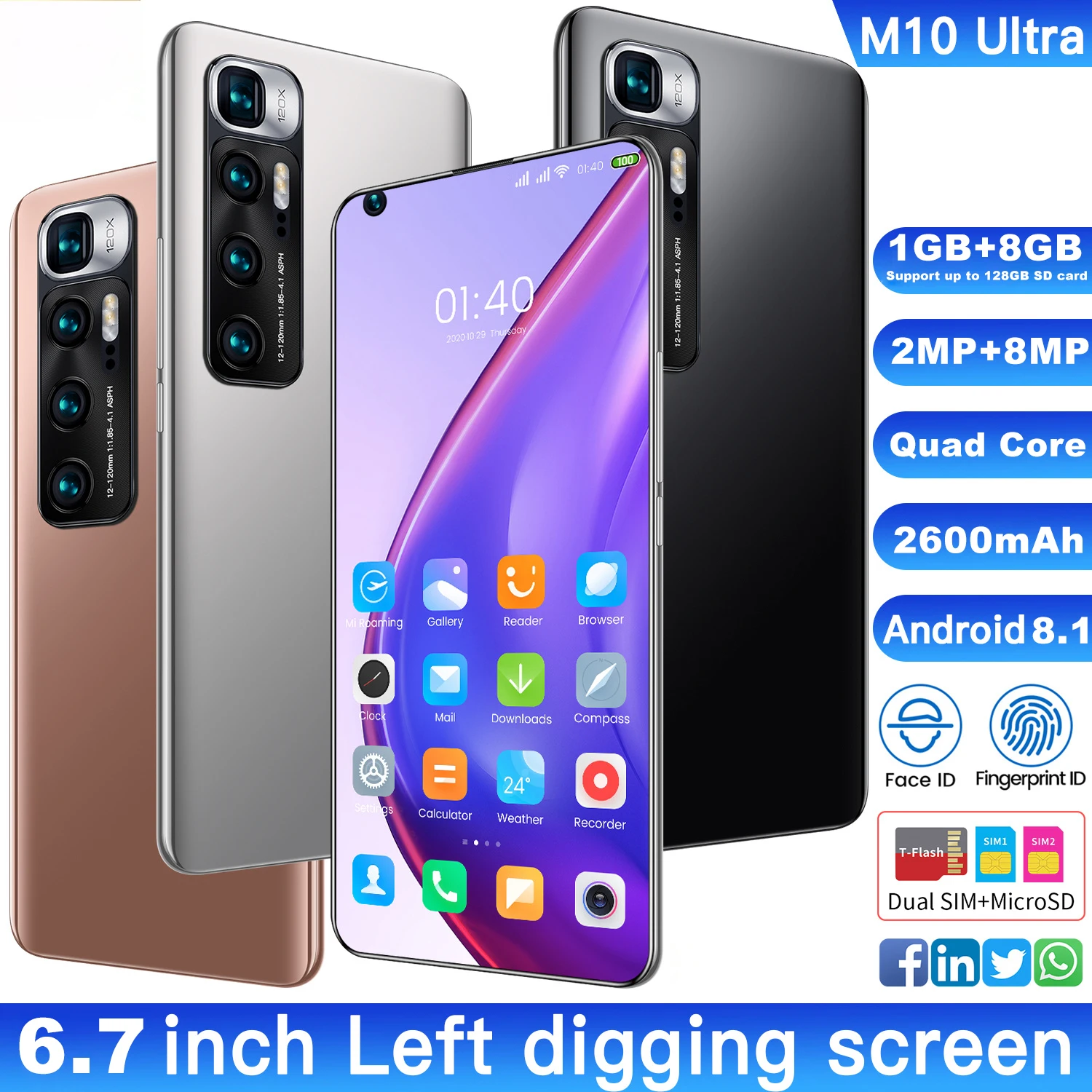 

Mi 10 Ultal Smartphone Global Version cellphone 6.8 inch Full Screen Deca Core 2600mAh 1GB 8GB 4G LTE Network Mobile Phone
