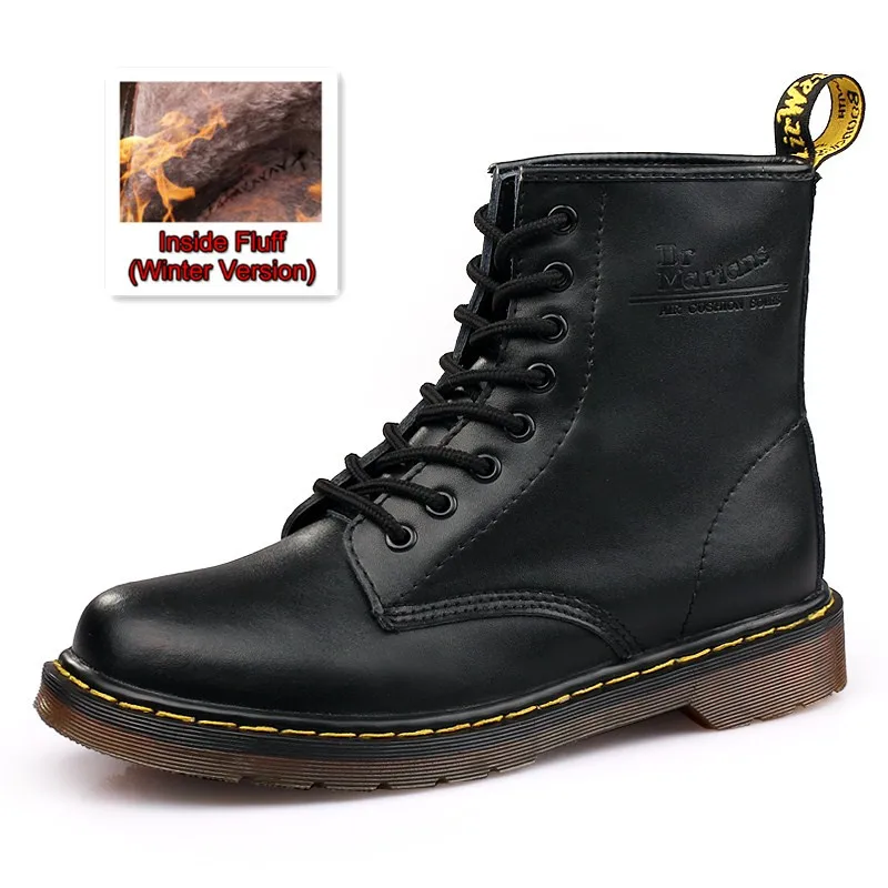 1460-black-fur Мужские ботинки; обувь из натуральной кожи; сезон осень-зима; мужские ботильоны в байкерском стиле; пара оксфордских туфель; женские ботинки; зимняя обувь унисекс - Цвет: 1460-black-fur