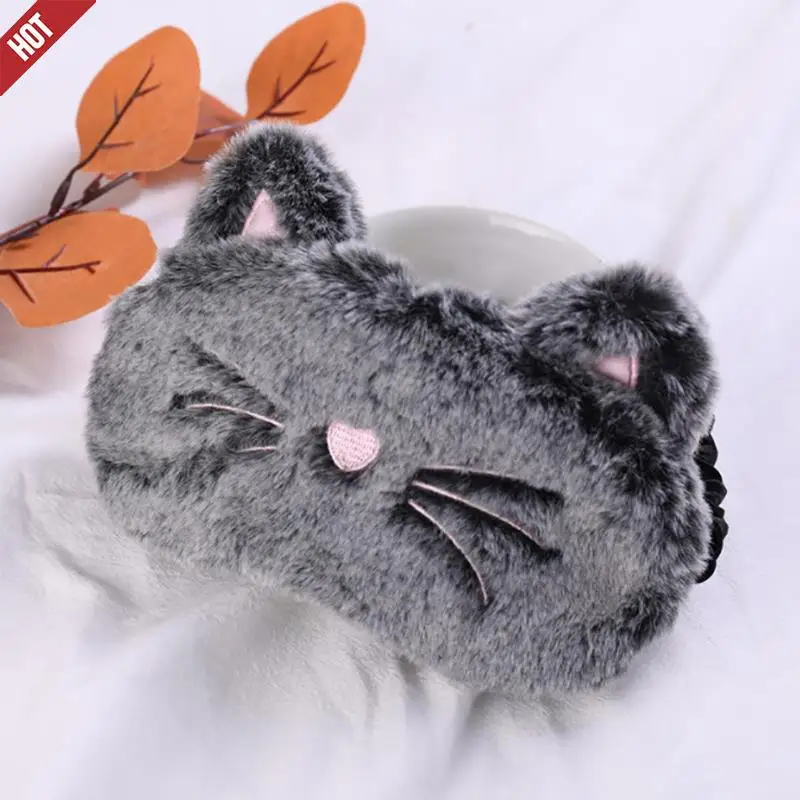 

1PCS Plush Cute Grey Cat Eye Mask Sleeping Mask Eye Shade Cover Blindfold Eyeshade Eyepatch Suitable for Travel Home Gift