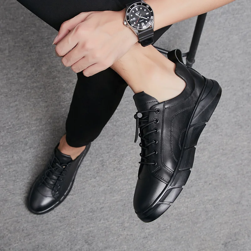 Лоферы мужские из натуральной кожи уличные удобные мягкие кроссовки на шнуровке