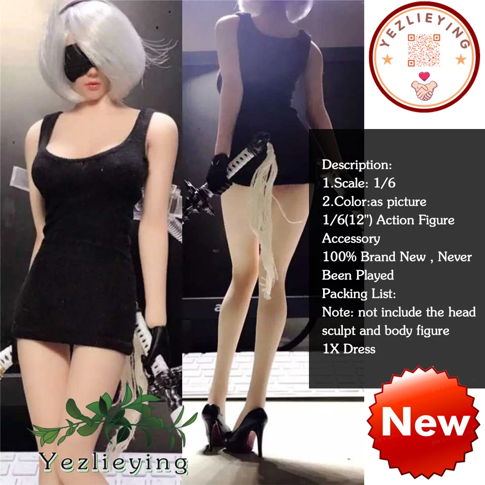 

1:6 Nil Mechanical era Woman Robot Ulha NieR:AUTOMATA 2B Sister Female Black Underwear Dress Miniskirt For 12 inch Figurine UD