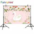 Фотобудка Funnytree для детской фотосъемки на день рождения, мультяшная Корона, лебедь, цветы, розовый фон для фотосъемки, Фотофон