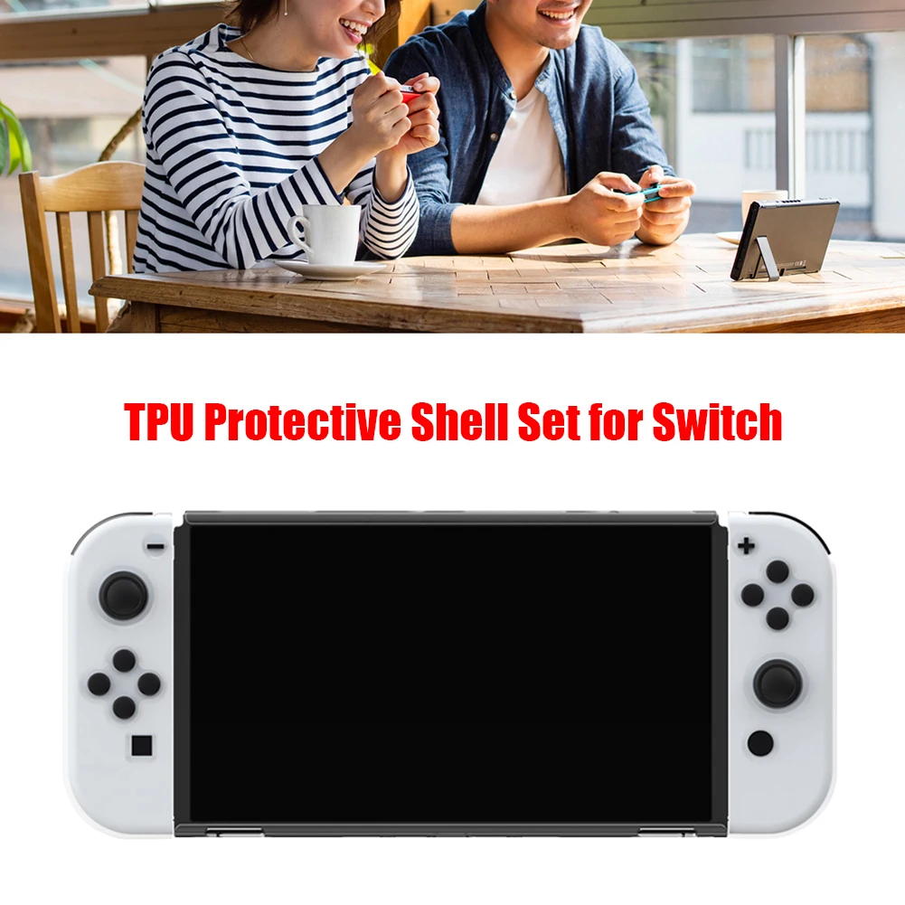 

TPU Transparent Protective Case Cover Crystal Shell Frame Glass Screen Protector for Nintendo Switch OLED Game Console