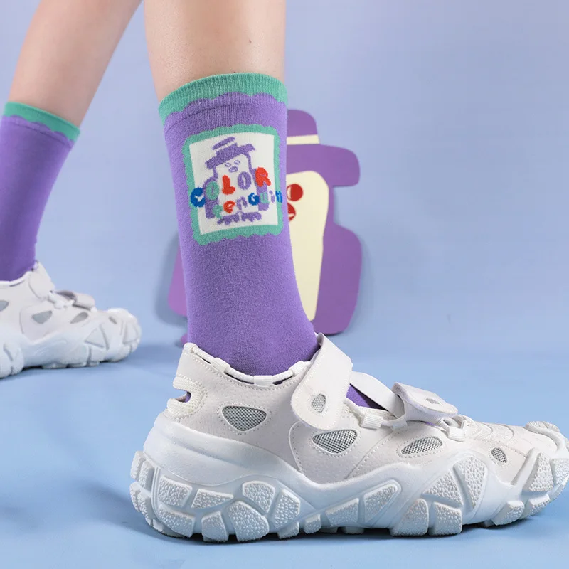 Осенне-зимние милые женские носки модные иллюстрации животных пингвинов