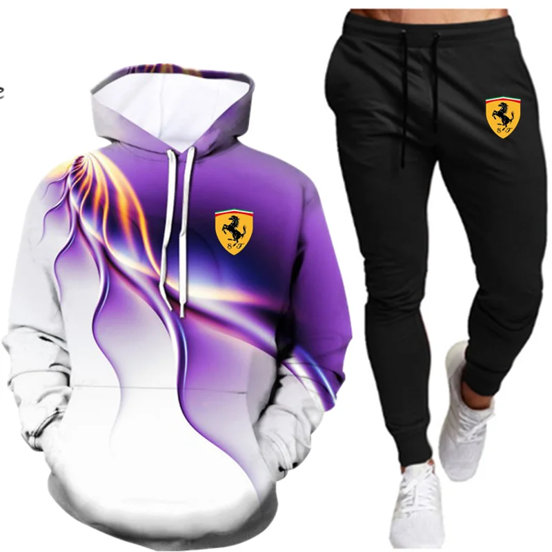 

2021 New Men's 3D Hoodie + Pants Two Sets Pieces Of Casual Track Suit Men's Sportswear Gym Brand Clothing Sports Suit