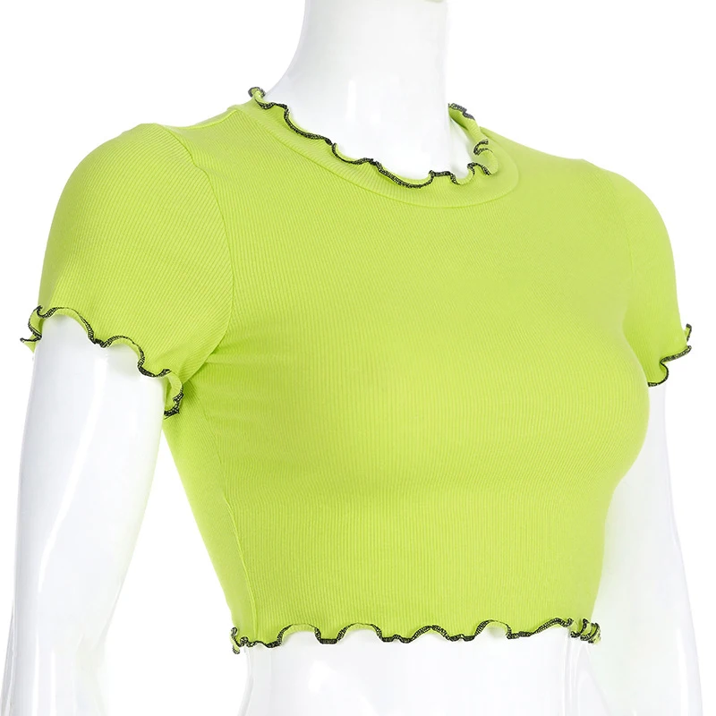 

Knitted T-shirts women's summer suit e Girl O-neck Short Sleeve y2k Harajuku Casual Fashion Cropped Top