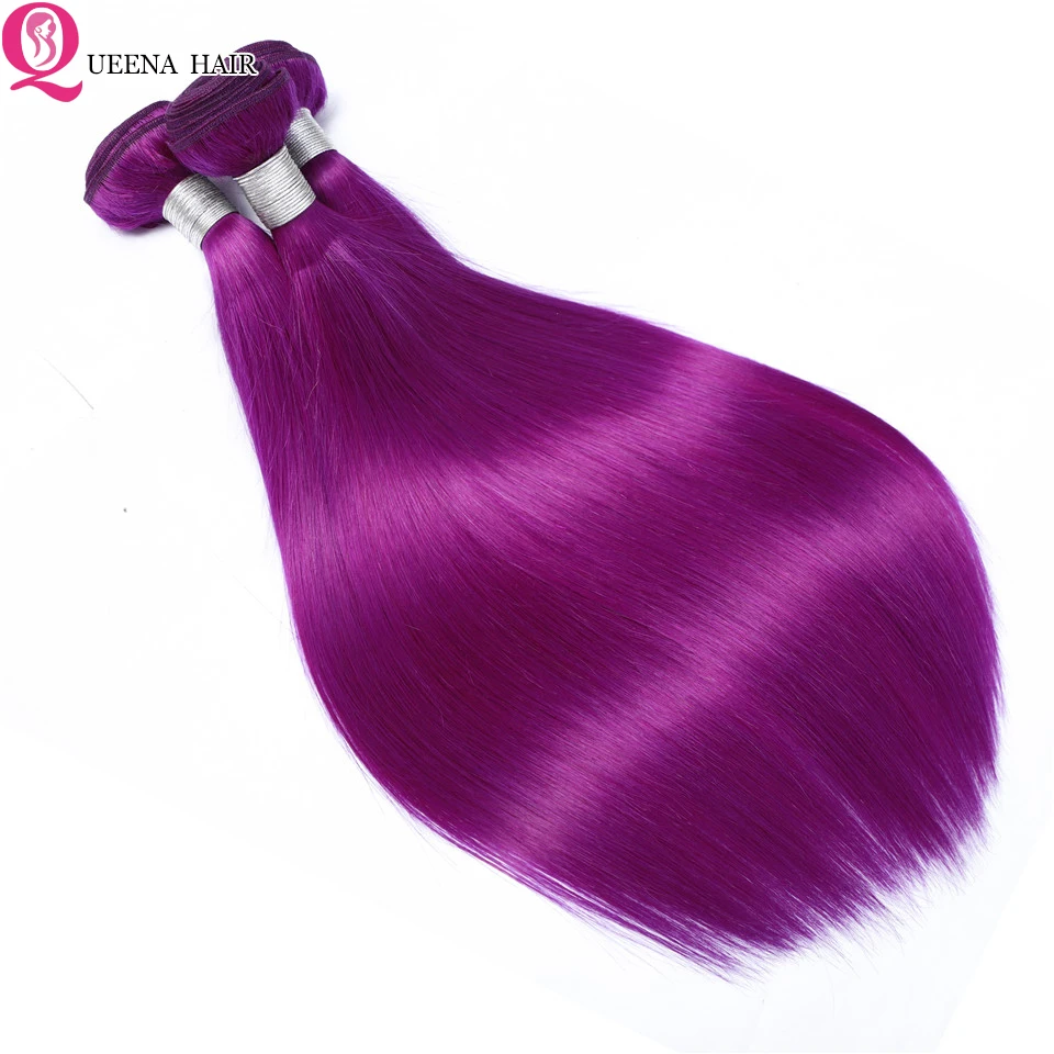 Queena перуанские прямые волосы фиолетовые пряди с застежкой цветные человеческие