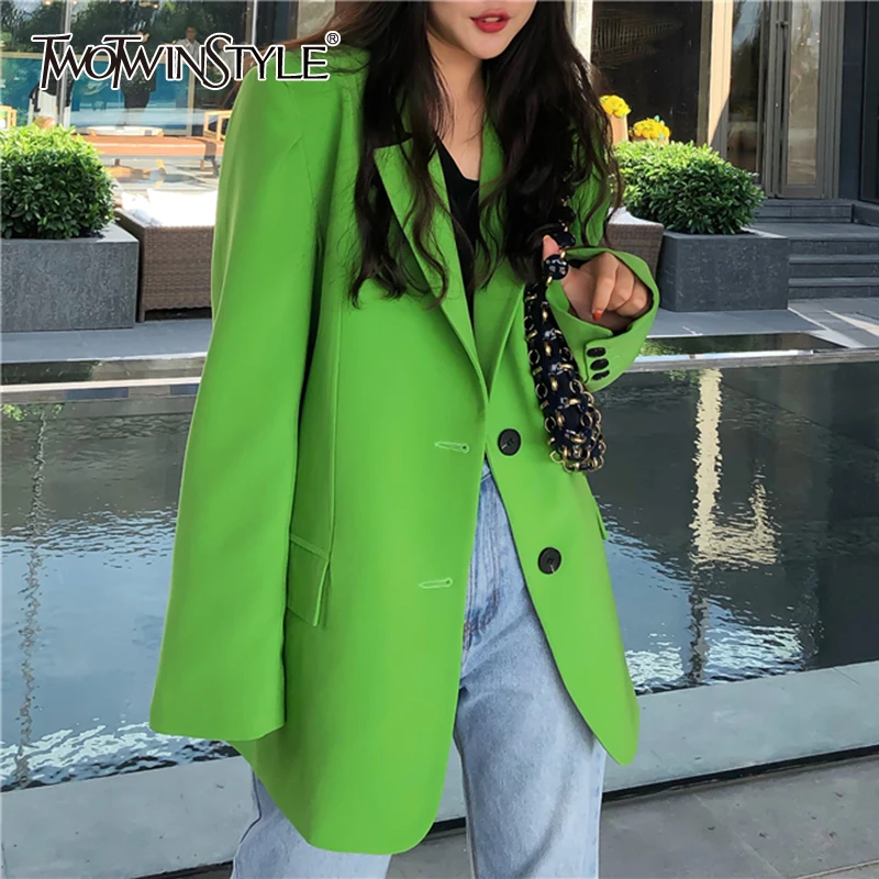 

TWOTWINSTYLE Minimalist Casual Blazer For Women Notched Long Sleeve Solid Temperament Blazers Female Fashion New Clothing 2021