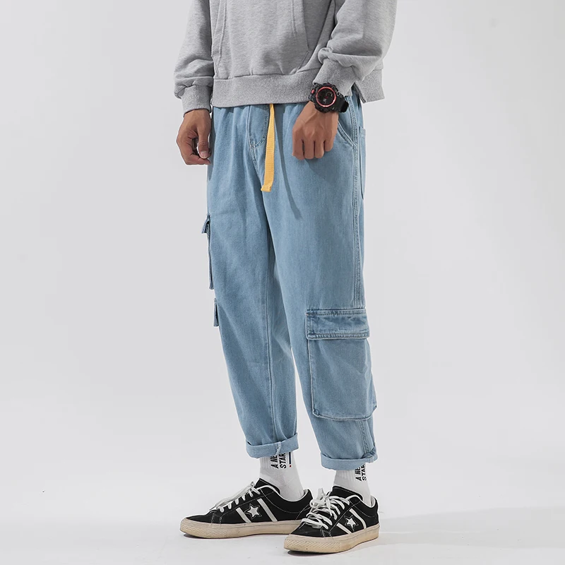 Мужские мешковатые брюки-карго свободные джинсы с карманами ковбойские брюки