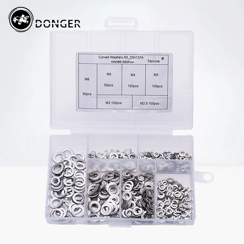 500 шт./компл. M2 M2.5 M3 M4 M5 M6 Mix DIN137A GB860 304 изогнутые шайбы из нержавеющей стали