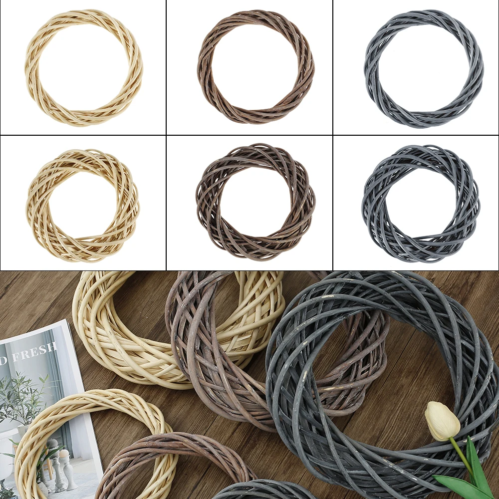 

30cm Garland Wicker Rattan Ring Artificial Flowers Garland Dried Flower Frame for Christmas Home DIY Floral Wedding Wreaths