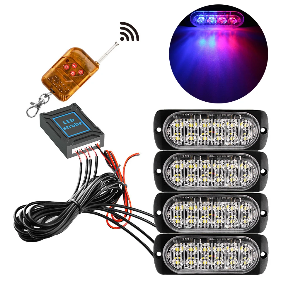 

4x 4 LED High Power For Truck SUV Motorcycle Car Flash Light Kits Auto Strobe Warning Lamp +Remote Flashing Lightbar Accessories