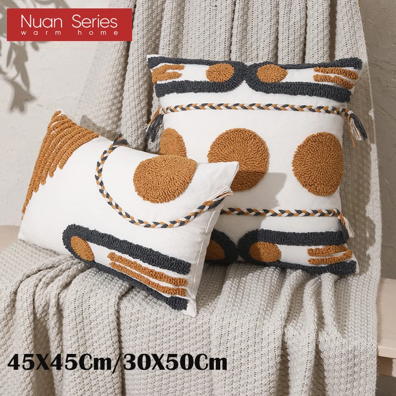 

Boho Style Tufted Cushion Cover Morocco Geometric Pillow Case Plush Decorative 45*45cm/30*50cm Pillow Cover Sofa Bed Home Decor