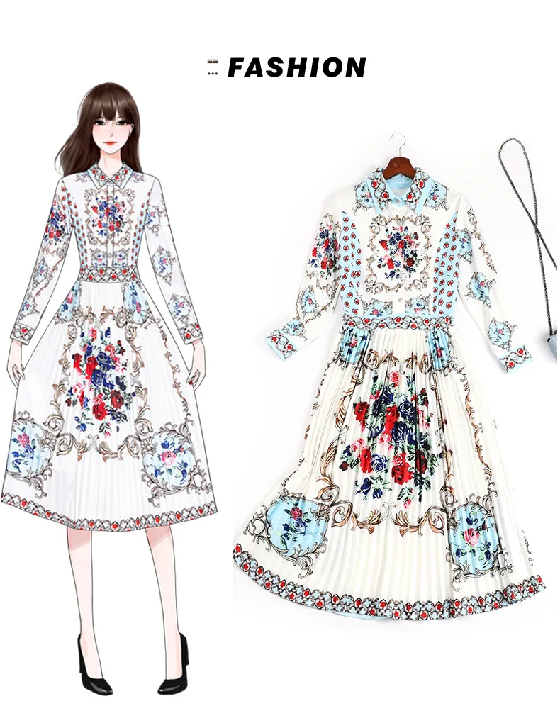 

Women's Clothing Dresses 2020 Spring Autumn Elegant Turn-down Collar Long Sleeve Floral Printed Plus Dresses for Women 4xl 5xl