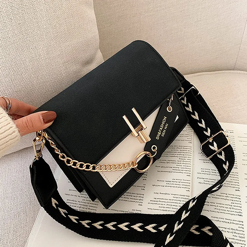 

Mini Handbags Women Fashion Ins Retro Wide Shoulder Strap Messenger Bag Purse Simple Style Crossbody Bags