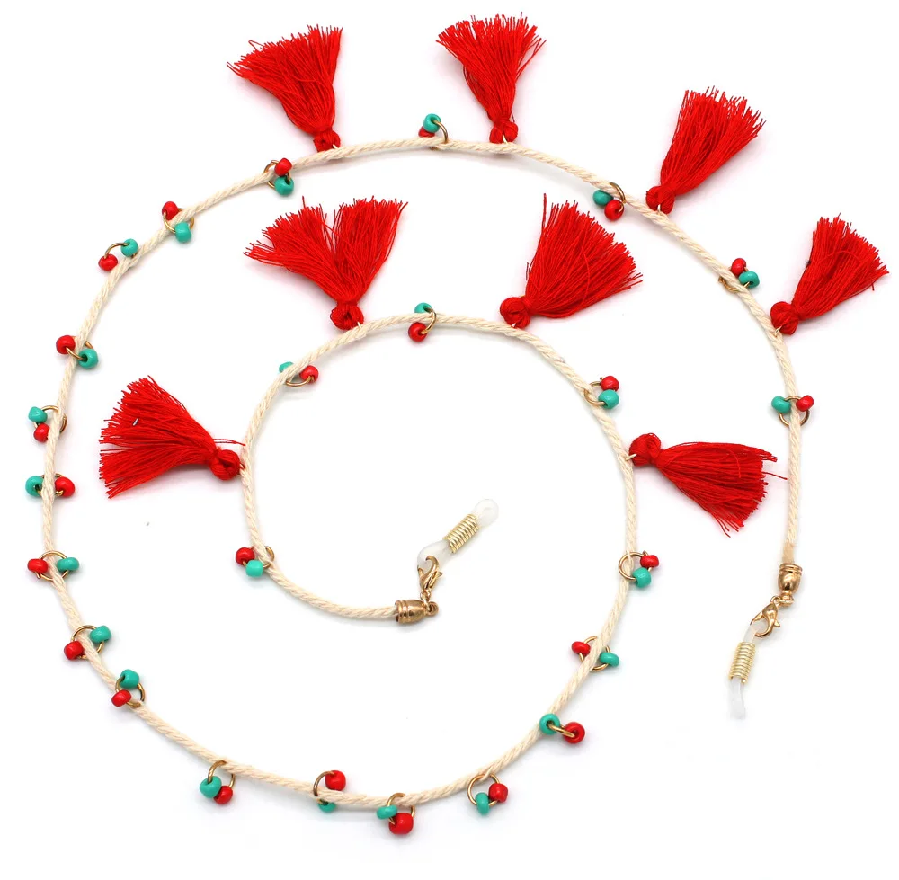 Цепочка для очков женская с кисточками модный шнурок бисером фиксатор