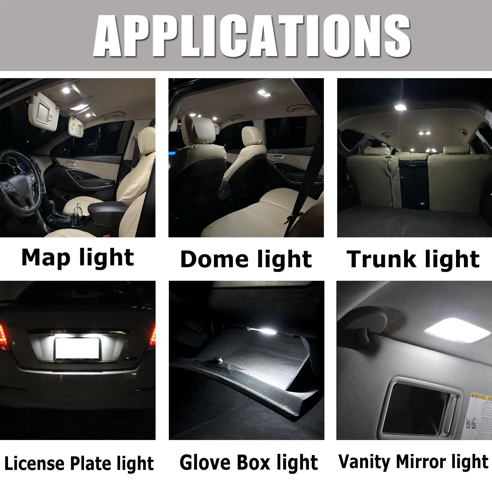 For Hyundai Santa Fe 1 2 3 4 Classic SM CM DM TM Interior Dome lamp ceiling cabin License Plate Bulb set Map light White LED Kit |