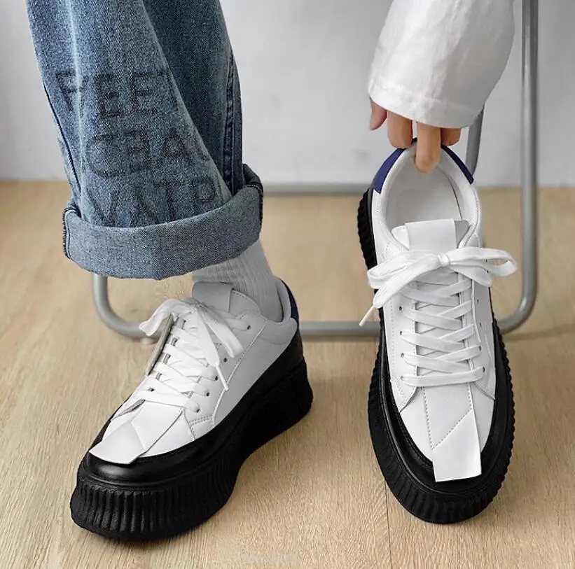 

2021 Summer Casual Shoes for Men Running Sneaker Student Fashion Board Shoes Leather Comfortable Black Platform Shoes Men