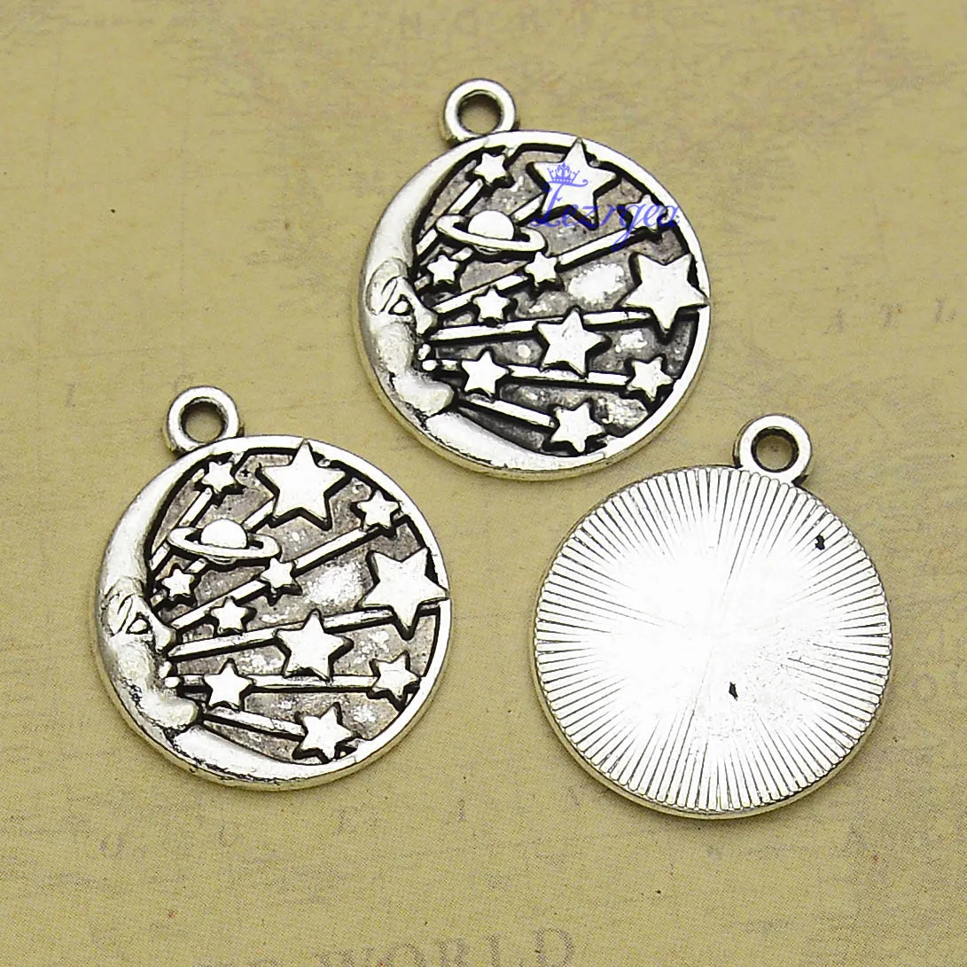

20pcs/lot--22x19mm, planet cham,Antique silver plated Moon and Stars round charms ,DIY supplies, Jewelry accessories