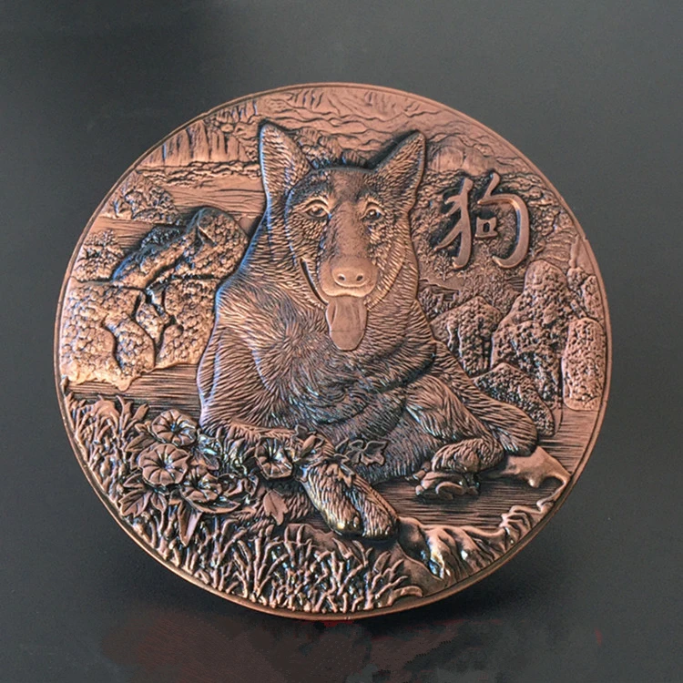 

Pure copper, twelve Chinese Zodiac dog copper plate, handicrafts collection