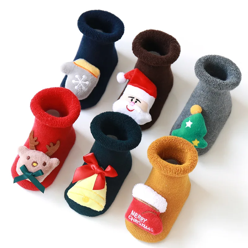 

2Pairs New Year's Socks Warm Winter Infant Baby Boys Girls Socks Anti Slip Cartoon Christmas Socks Slippers Clothes Accessories