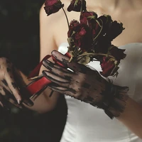 wg013 elegant wedding bridal short wrist gloves breathable tulle lace appliqued ruffle black finger bridesmaid gloves