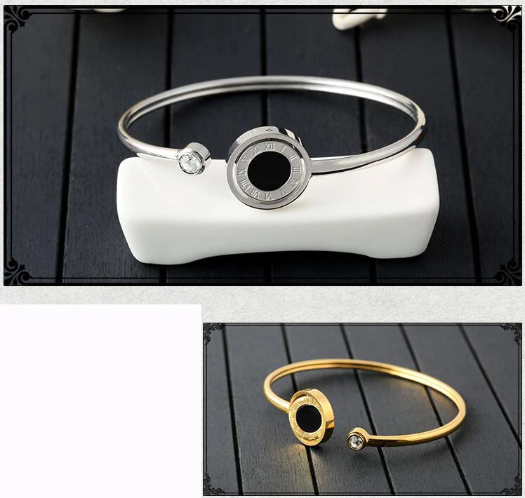 

Fine Jewelry 3 Color titanium steel rome numerals bangle fashion jewelry rose gold bracelet wristlet jewel lovers couple gifts