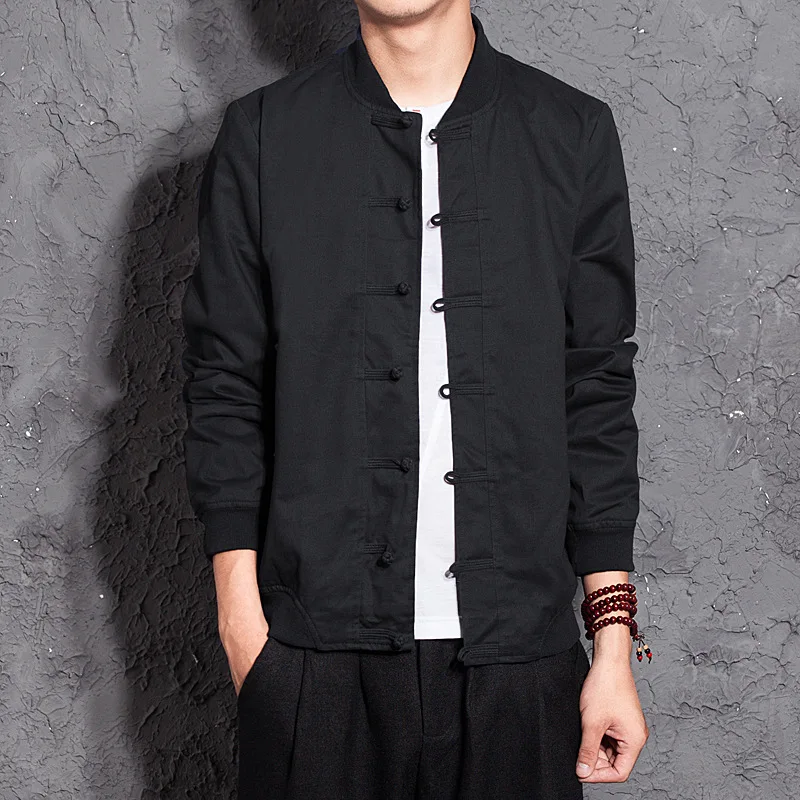 Мужская традиционная китайская одежда на весну и осень однотонный костюм Тан