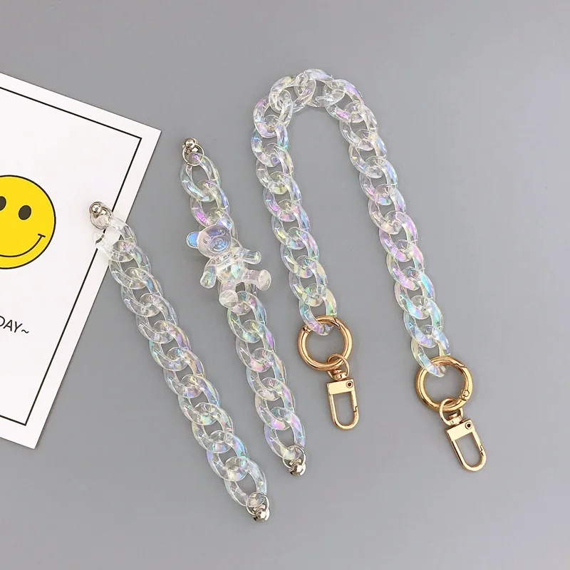 

Diy mobile phone shell jewelry acrylic symphony AB color bear bracelet mobile phone hanging chain clasp portable chain