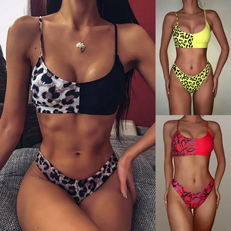 Женский сексуальный комплект бикини с леопардовым принтом купальник пуш ап