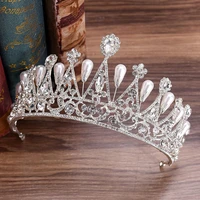 new silver leaf pearl rhinestone queen princess diadem bride tiara and crown headdress bridal wedding hair jewelry accessories
