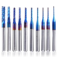 10pcs 0 8 3mm blue nano coating engraving milling cutter carbide end mill cnc router bits 18 inch shank