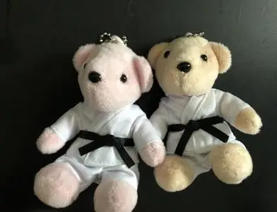 Gray 1pc Pink 1pc 2 шт./лот) Новое поступление, брелки для каратэ, Мультяшные спортивные подарки для детей, девочек, милый медведь каратэ, сувенир, студенческий приз, плюшевый медведь - Цвет: Gray 1pc Pink 1pc