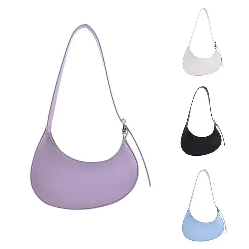 

PU Shoulder Bag Crescent Armpit Small Handbags for Women Clutch Bags Solid Color Fashion Vintage Tote Purse
