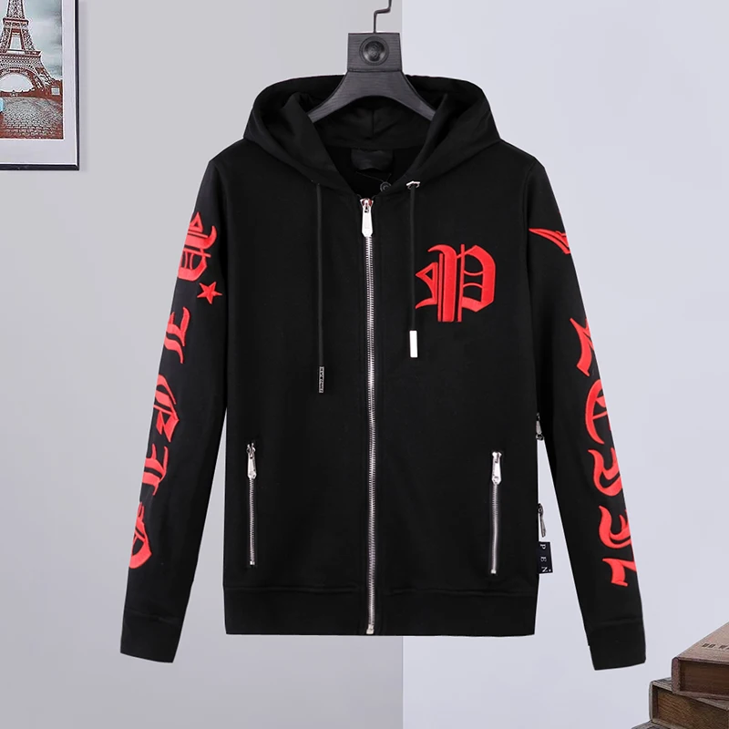 

Sweater men's clothing sweater men's zipper decoration Plein Germany pp tide brand hooded cardigan cotton top coat