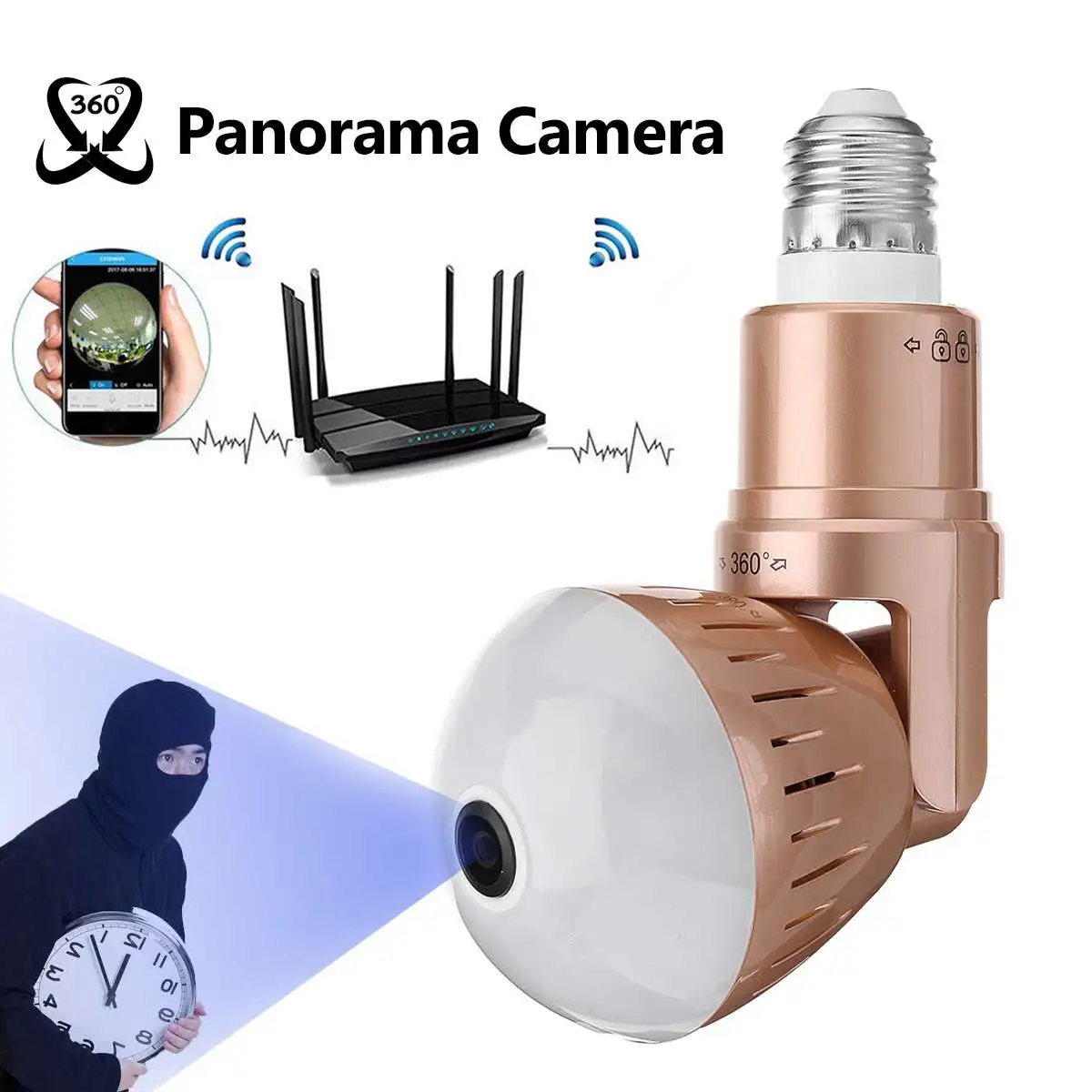 360 градусов панорамная вращающаяся камера с лампочками, беспроводной Wi-Fi, индукционный монитор в реальном времени, инфракрасное ночное видение, защита для дома