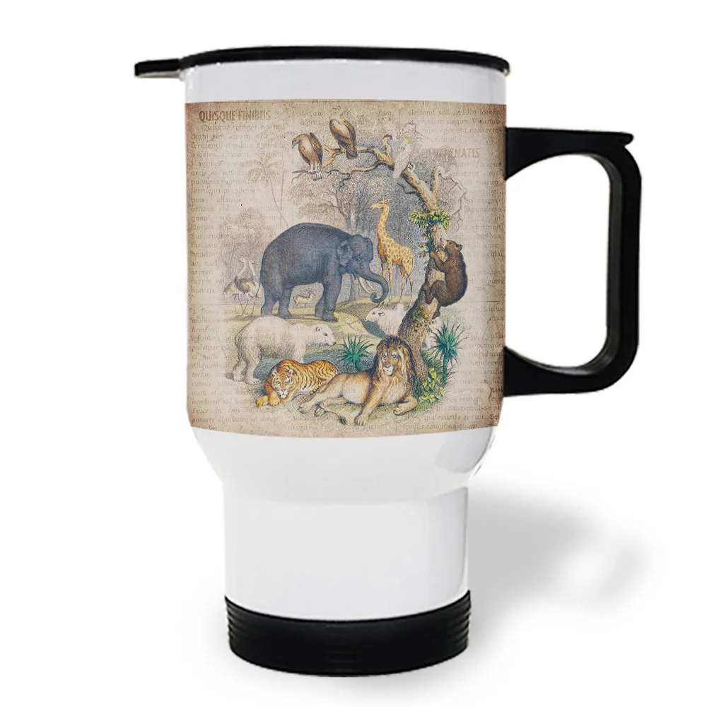 Винтажные газетные кружки с изображением диких животных слона льва тигра леса