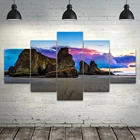 Домашний декор, 5 шт., настенная Картина на холсте с изображением скалы, рассвет, морской пляж, модульные плакаты с природным ландшафтом для спальни, рамка